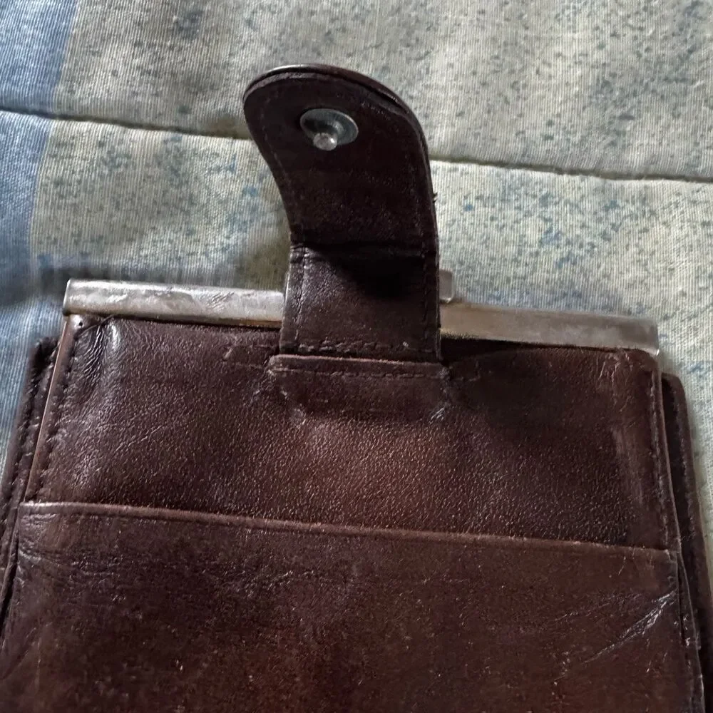 Christian Dior Vintage Brown Trotter Button Bifold Small Authentic Wallet